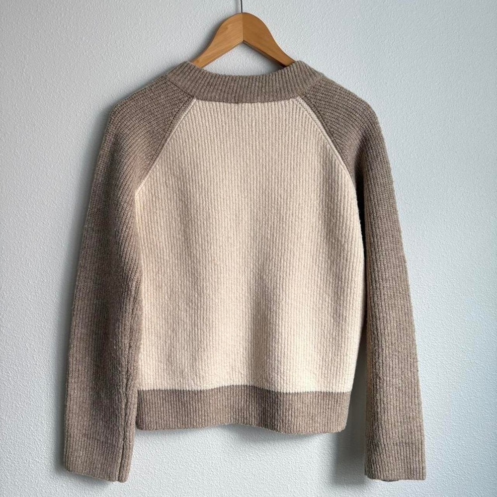 Hem & Thread Colorblock Ribbed Cardigan Sweater Cream Taupe Small Raglan Sleeve - Picture 6 of 8